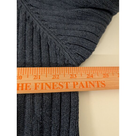 LL Bean Ribbed Sweater Mens Size Large Blue Cotton Knit Full Zip Mock Neck - Picture 7 of 8